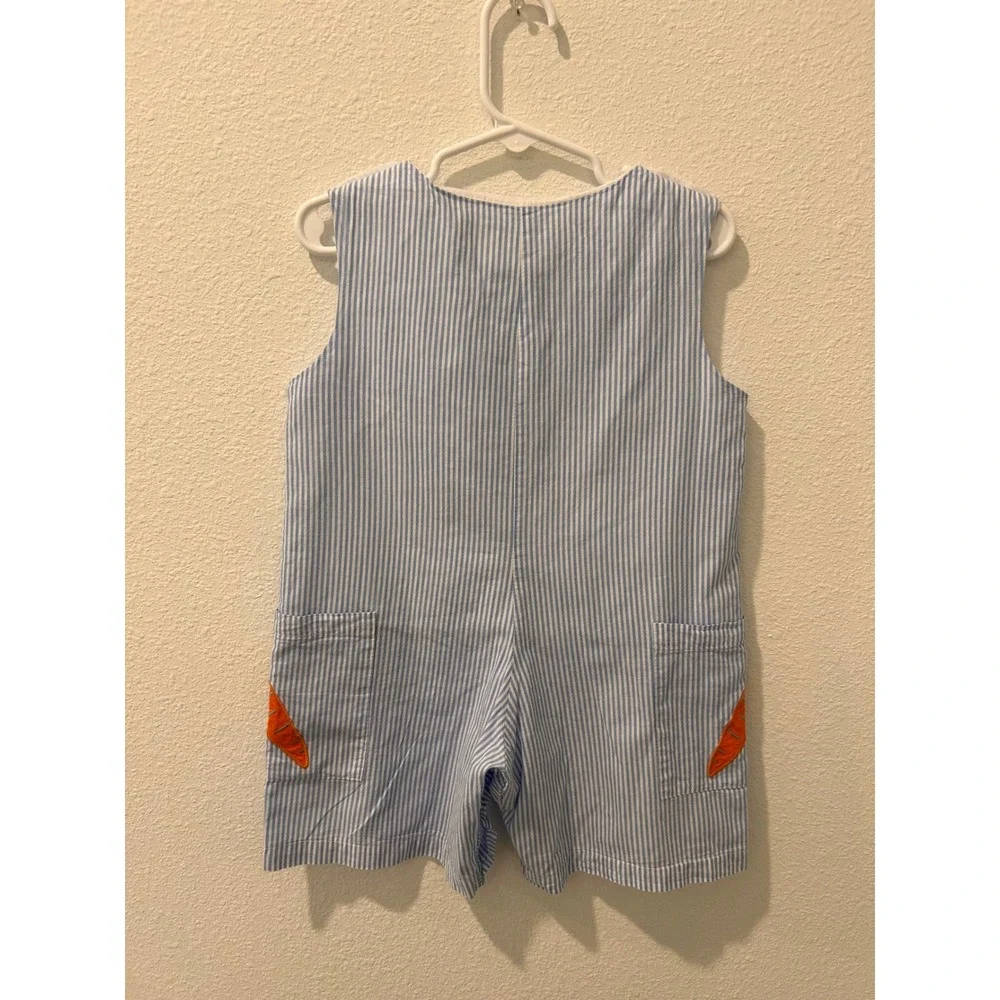 Lil Cactus Boys Blue Seersucker Bunny Carrot Easter Romper Shortall 3T‎